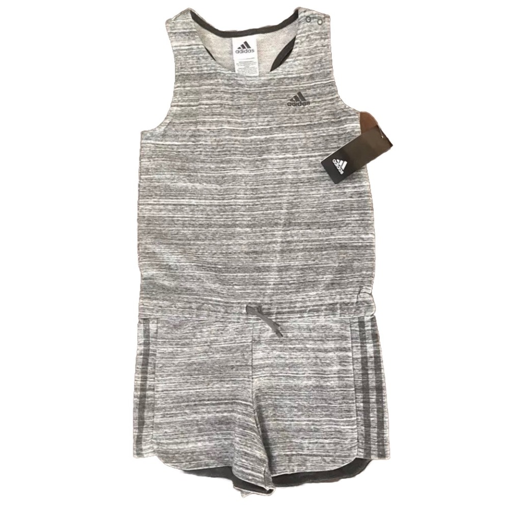 New Adidas Girls Romper Playwear Athleisure Activewear Dark Gray Size XL(16) NWT